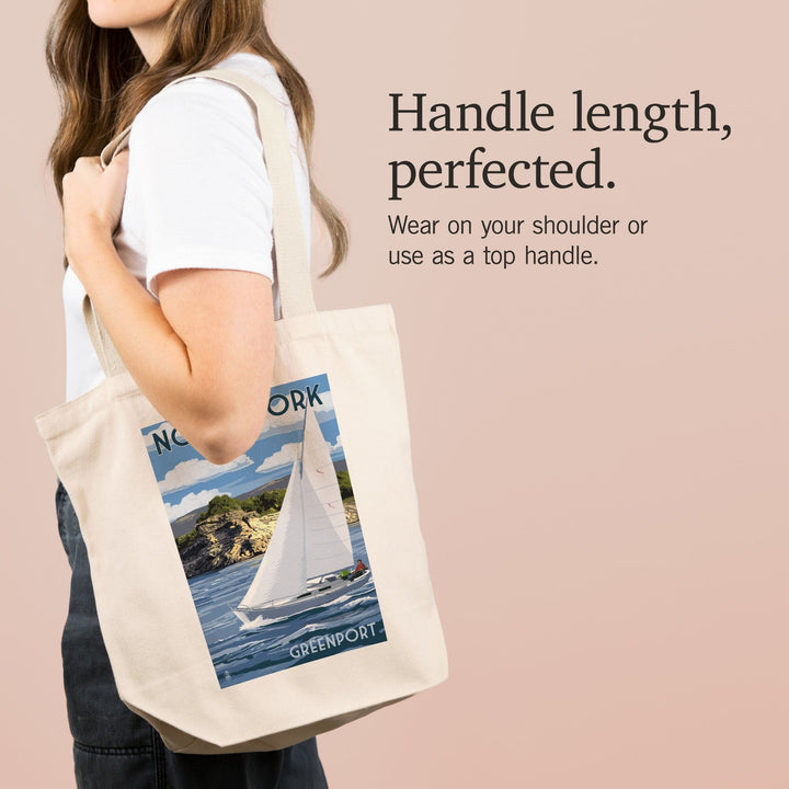 Greenport, New York, Sloop Sailboat and Lake, Tote Bag Totes Lantern Press 