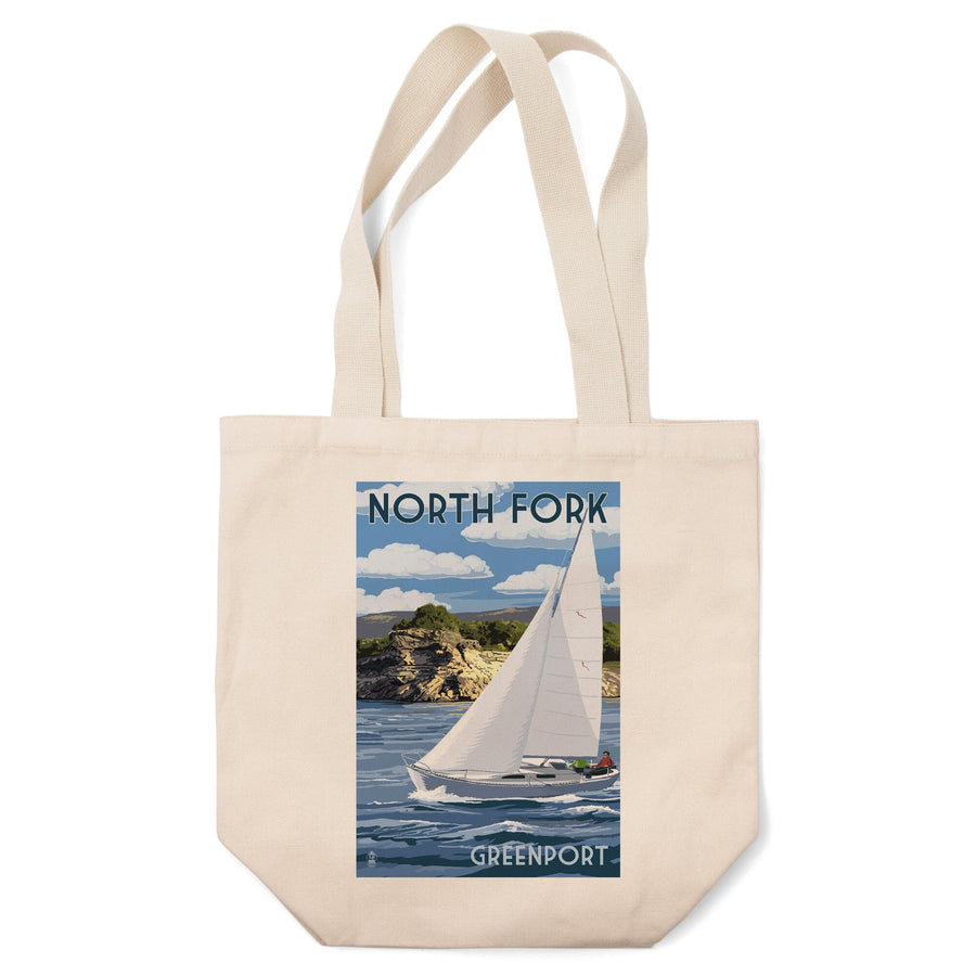 Greenport, New York, Sloop Sailboat and Lake, Tote Bag Totes Lantern Press 