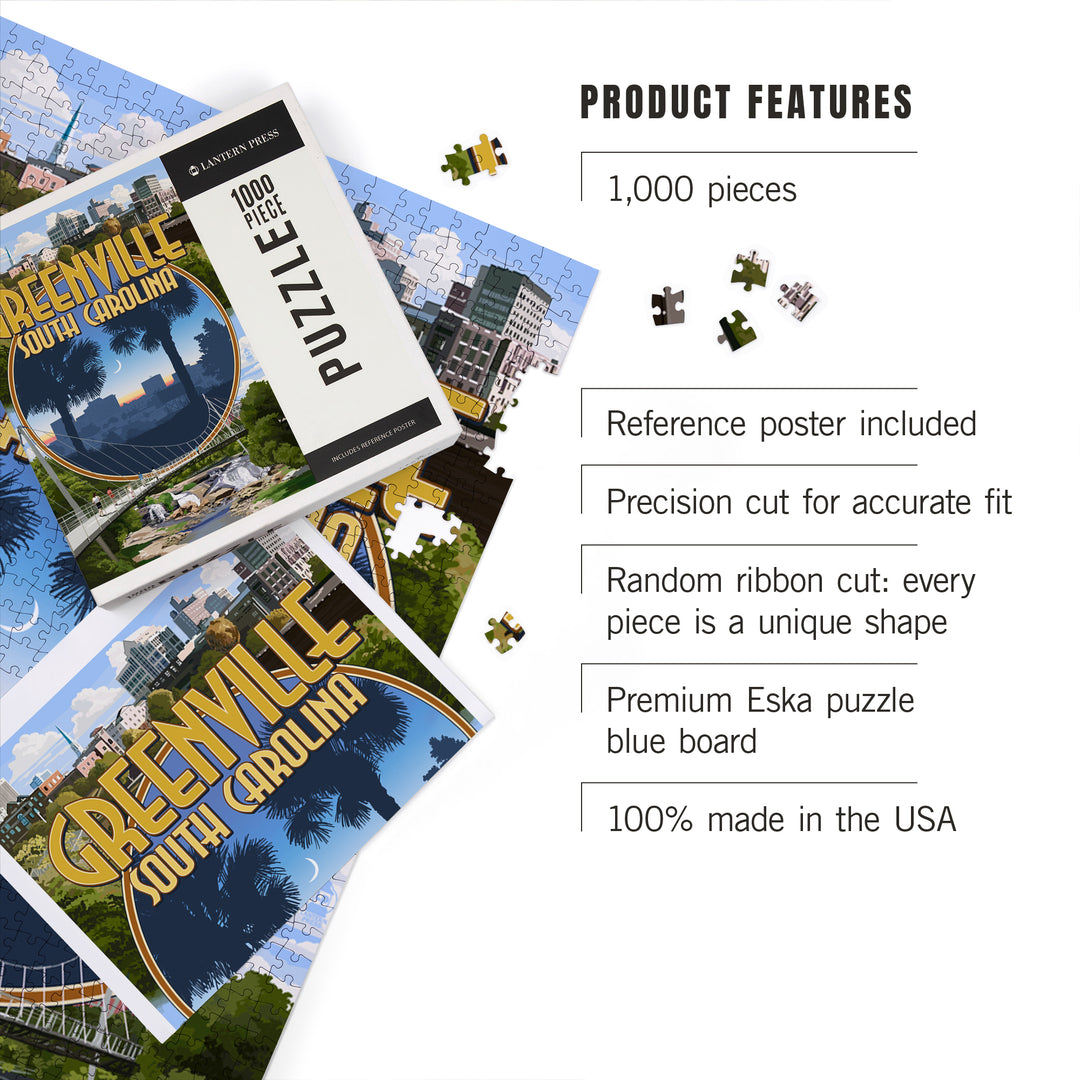 Greenville, South Carolina, Montage, Jigsaw Puzzle Puzzle Lantern Press 