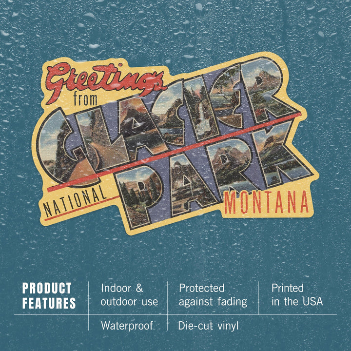 Greetings from Glacier National Park, Montana, Contour, Vintage Artwork, Vinyl Sticker Sticker Lantern Press 