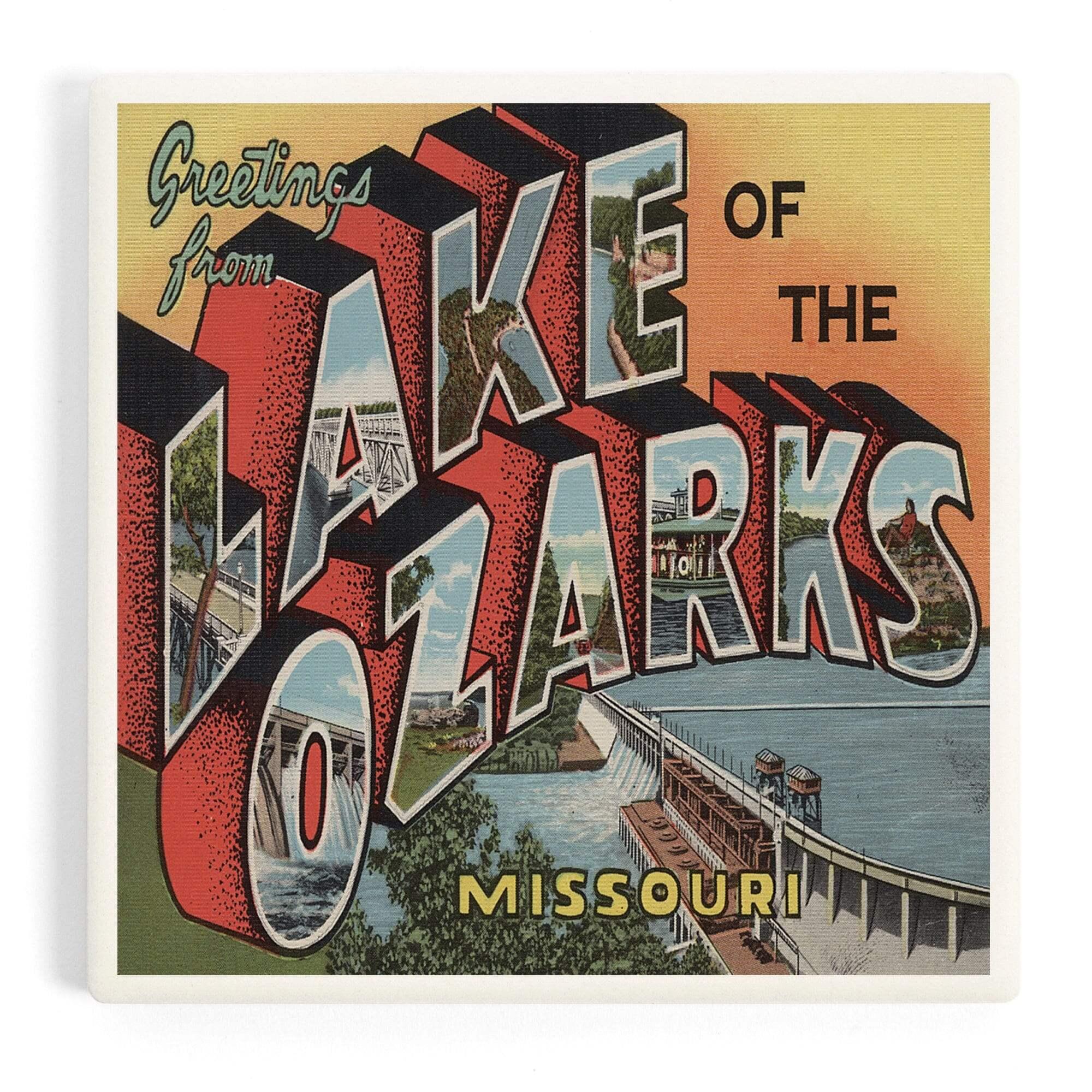 Greetings from Lake of the Ozarks, MO, Vintage Halftone ceramic