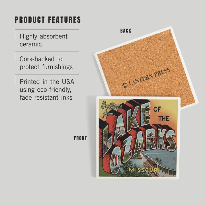 Greetings from Lake of the Ozarks, MO, Vintage Halftone, Coasters Coasters Lantern Press 
