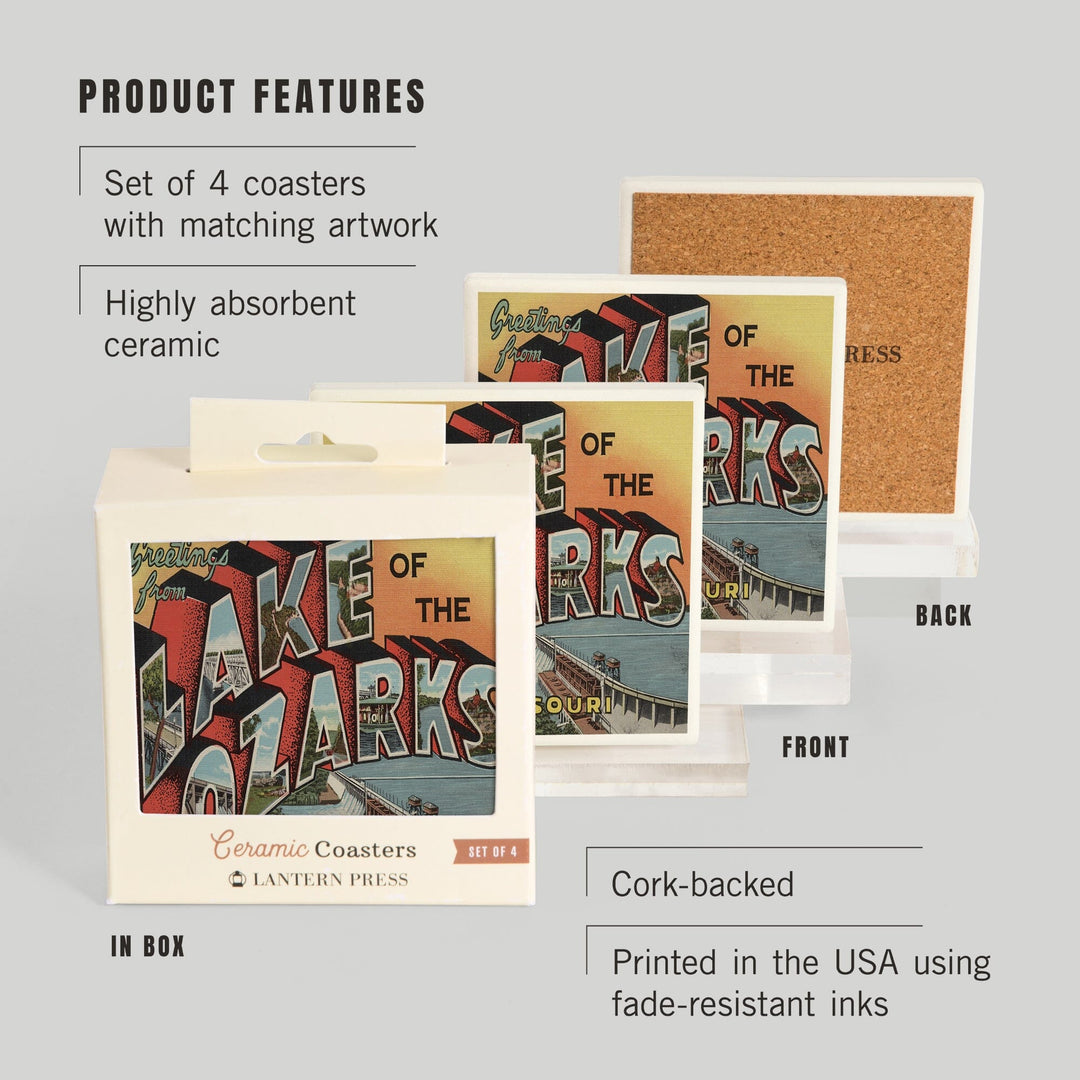 Greetings from Lake of the Ozarks, MO, Vintage Halftone, Coasters Coasters Lantern Press 