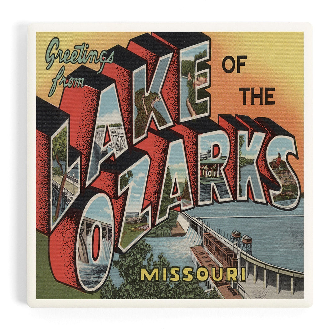 Greetings from Lake of the Ozarks, MO, Vintage Halftone, Coasters Coasters Lantern Press Coaster 