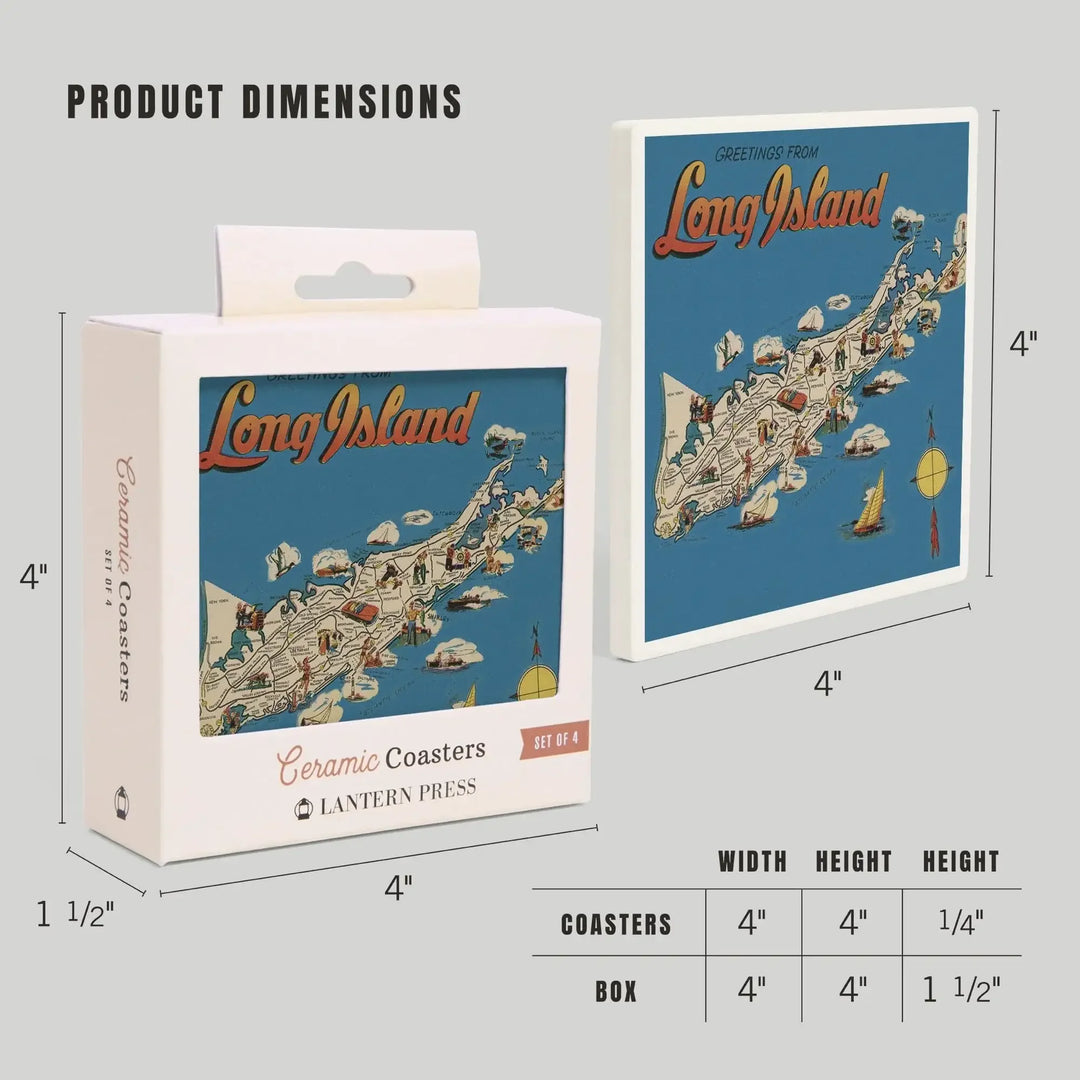 Greetings From Long Island, New York View, Vintage Halftone, Coasters Coasters Lantern Press 