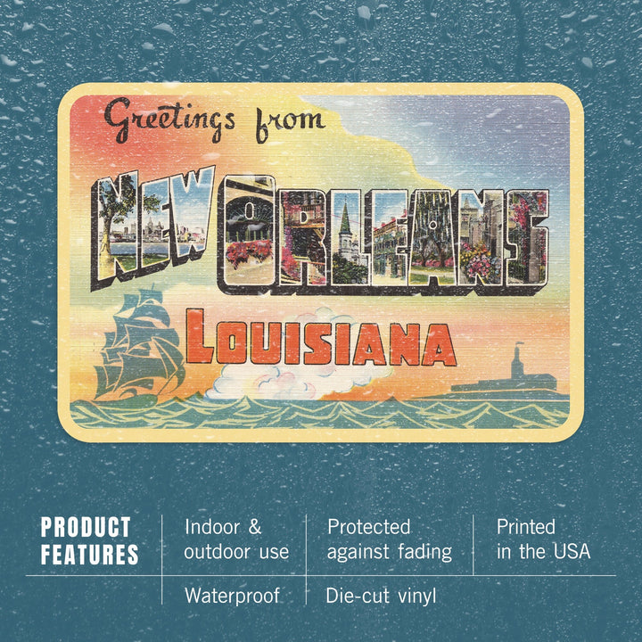 Greetings from New Orleans, Louisiana, Contour, Vinyl Sticker Sticker Lantern Press 