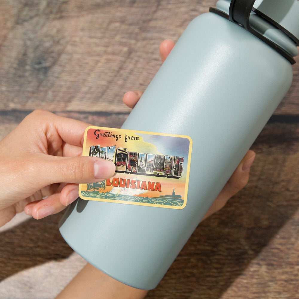 Greetings from New Orleans, Louisiana, Contour, Vinyl Sticker Sticker Lantern Press 
