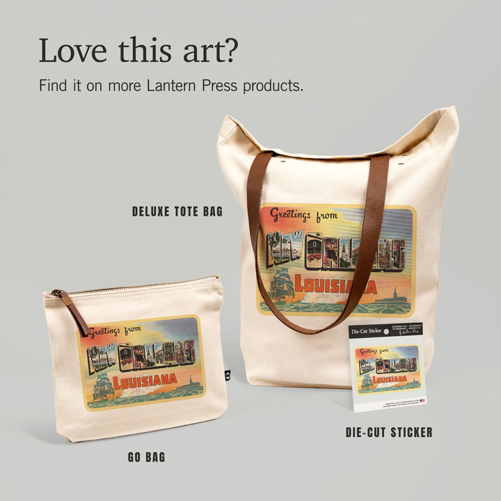 Greetings from New Orleans, Louisiana,, Organic Cotton Zipper Pouch, Go Bag Go Bag Lantern Press 
