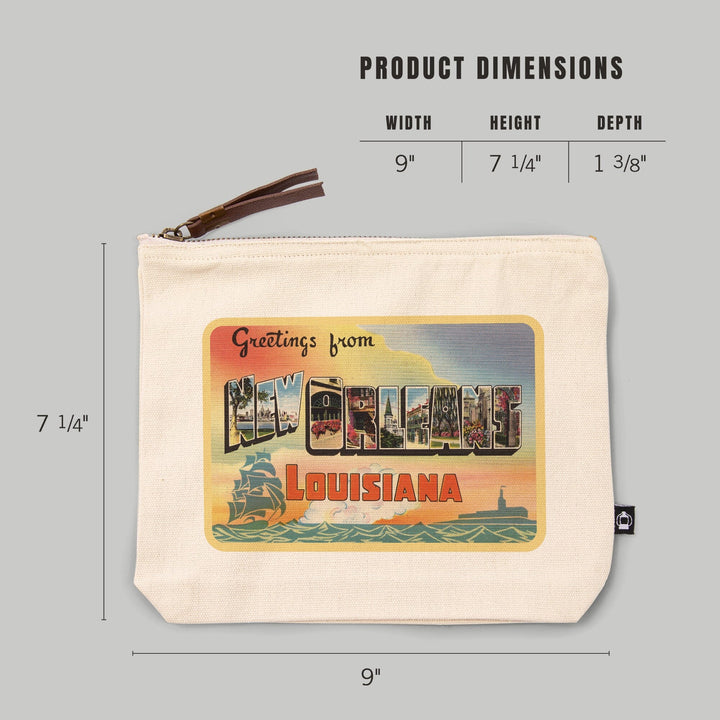 Greetings from New Orleans, Louisiana,, Organic Cotton Zipper Pouch, Go Bag Go Bag Lantern Press 