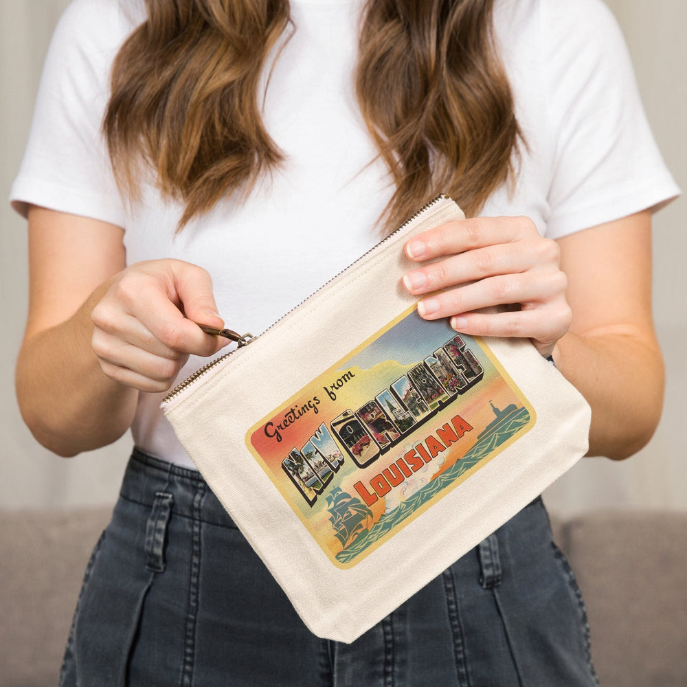 Greetings from New Orleans, Louisiana,, Organic Cotton Zipper Pouch, Go Bag Go Bag Lantern Press 