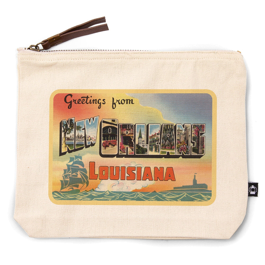 Greetings from New Orleans, Louisiana,, Organic Cotton Zipper Pouch, Go Bag Go Bag Lantern Press 