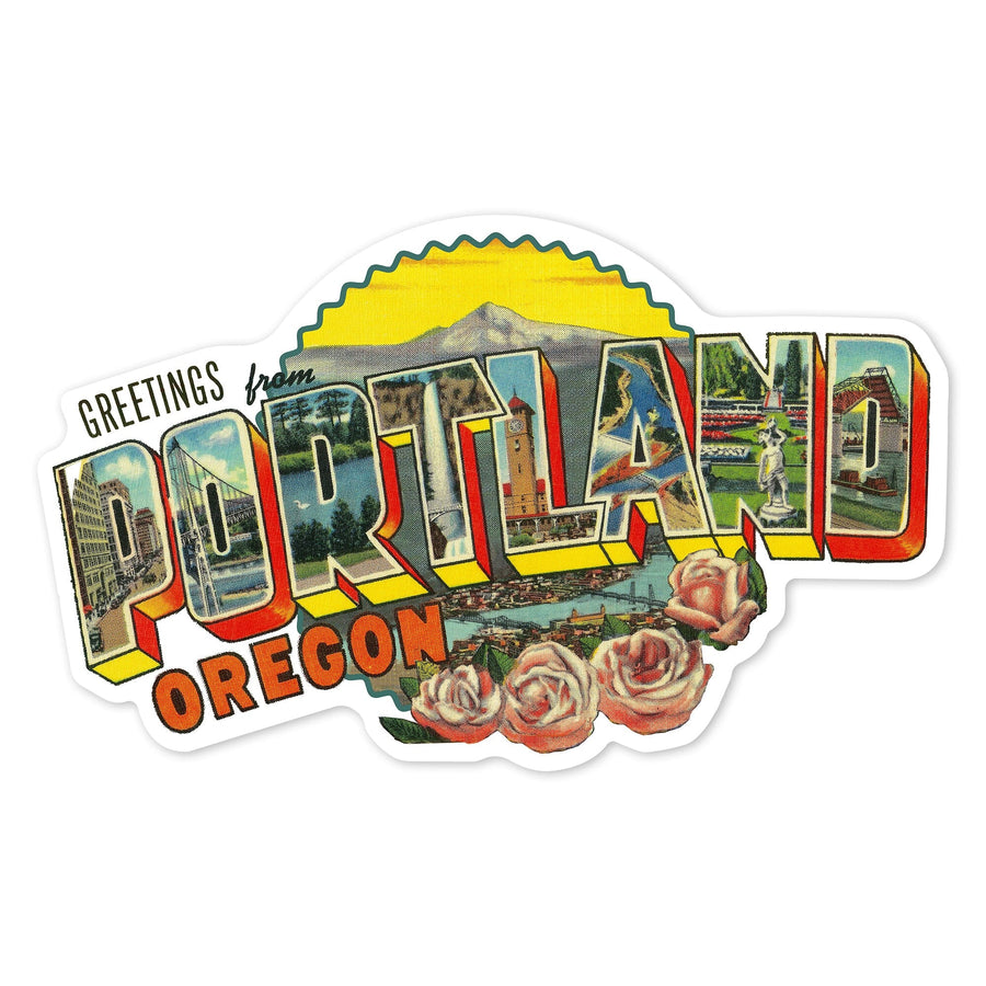 Greetings from Portland, Oregon, Contour, Vintage Artwork, Vinyl Sticker - Lantern Press