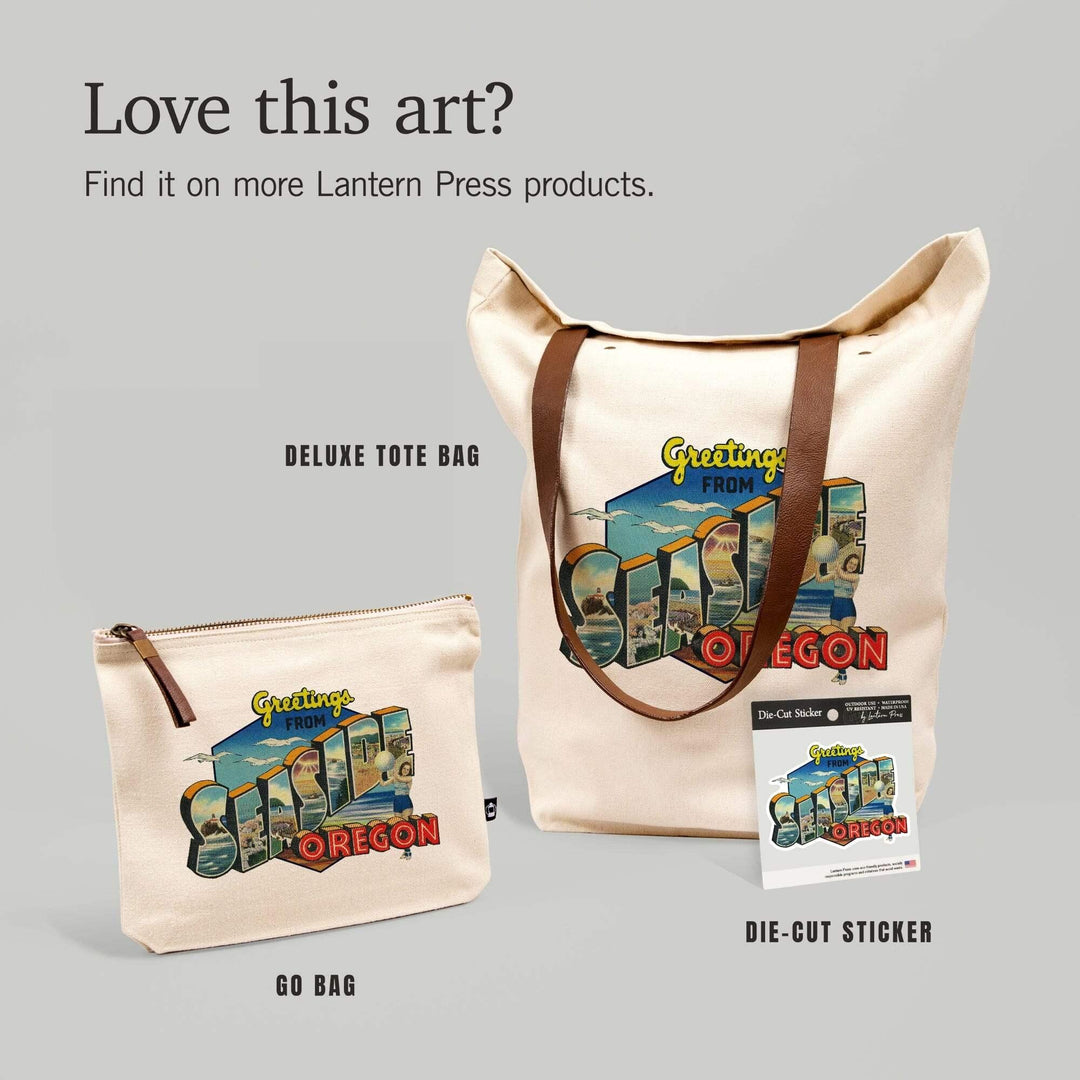Greetings from Seaside, Oregon, Big Letters, Vintage Postcard, Contour, Vinyl Sticker - Lantern Press