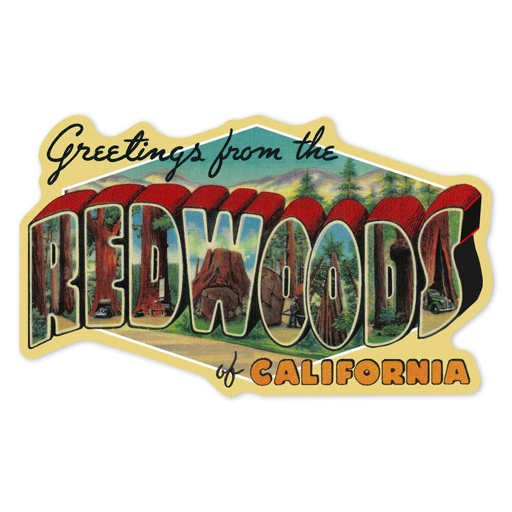 Greetings from the Redwoods of California, Contour, Vinyl Sticker Sticker Lantern Press 