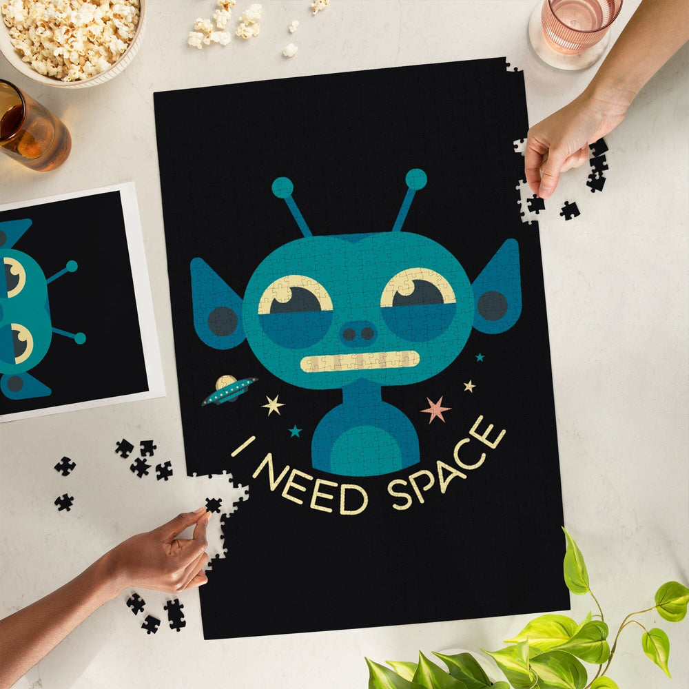 Grinning Alien, Geometric, Jigsaw Puzzle Puzzle Lantern Press 