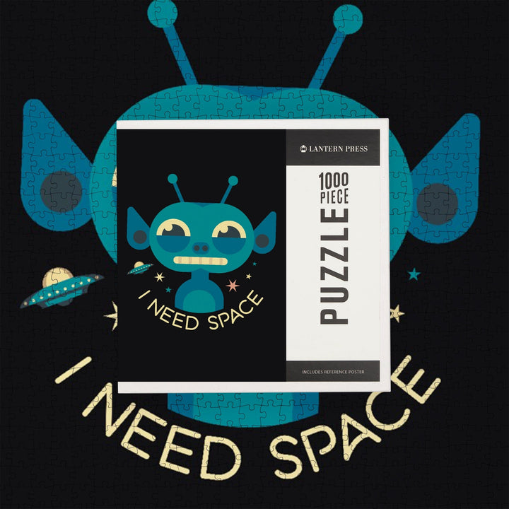 Grinning Alien, Geometric, Jigsaw Puzzle Puzzle Lantern Press 