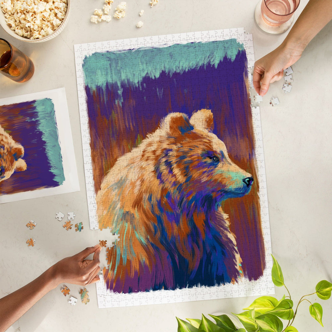 Grizzly Bear, Vivid Watercolor, Jigsaw Puzzle Puzzle Lantern Press 