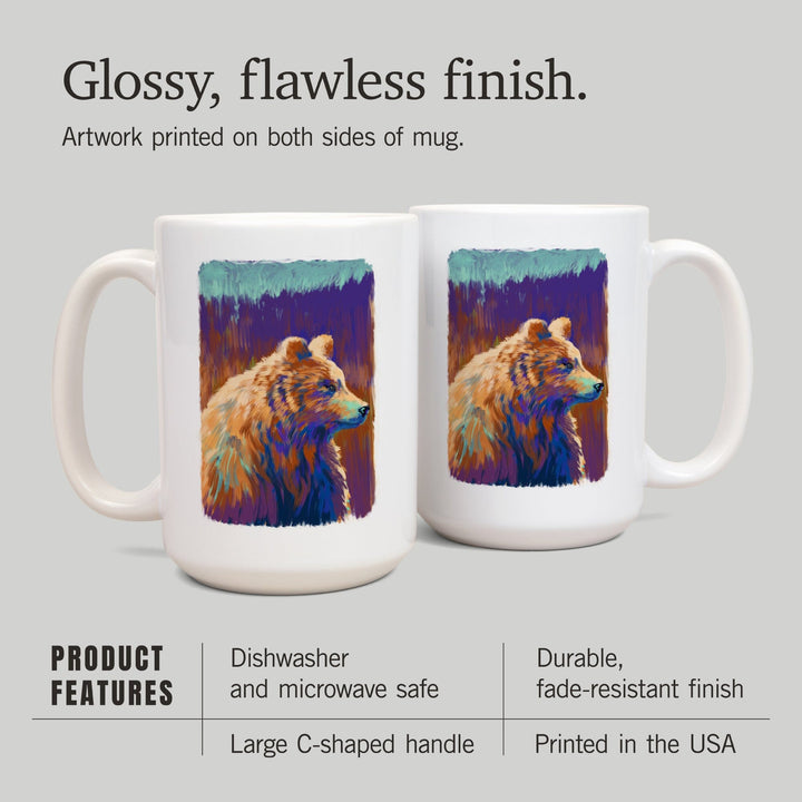 Grizzly Bear, Vivid Watercolor, Lantern Press Artwork, Ceramic Mug Mugs Lantern Press 