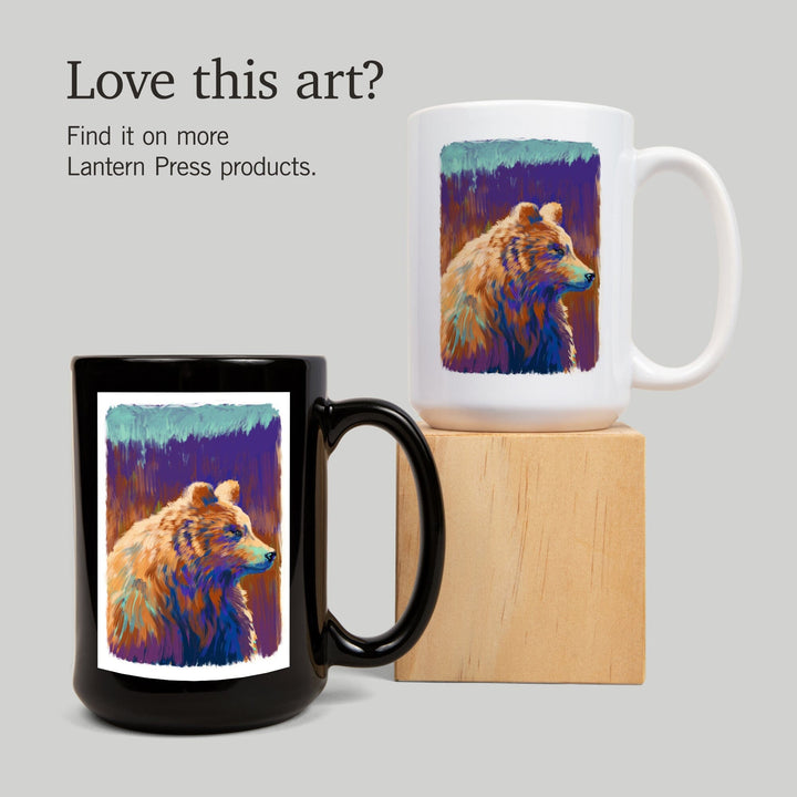 Grizzly Bear, Vivid Watercolor, Lantern Press Artwork, Ceramic Mug Mugs Lantern Press 