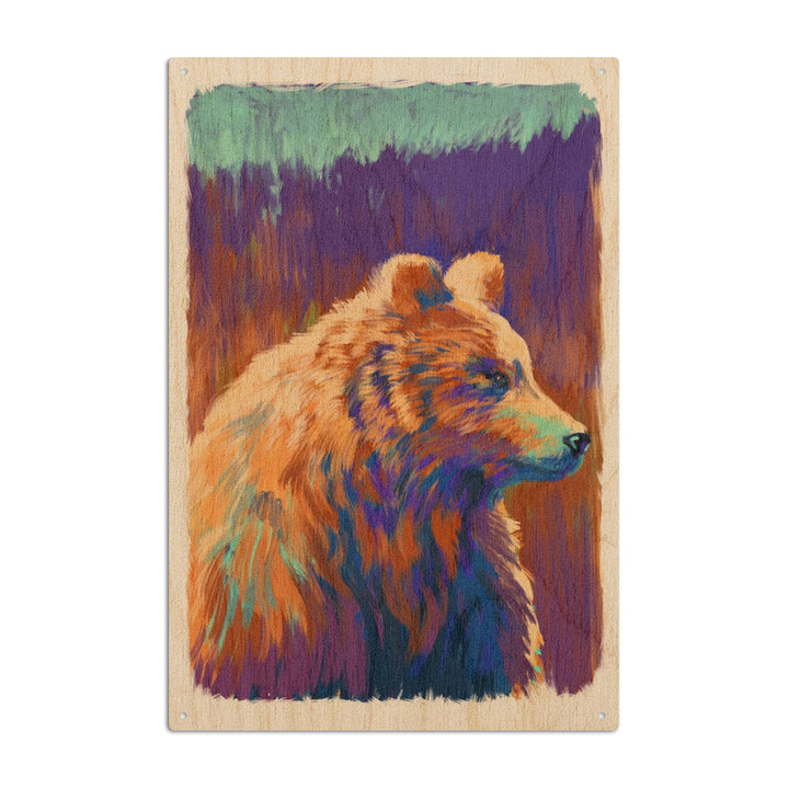 Grizzly Bear, Vivid Watercolor, Lantern Press Artwork, Wood Signs and Postcards Wood Lantern Press 10 x 15 Wood Sign 