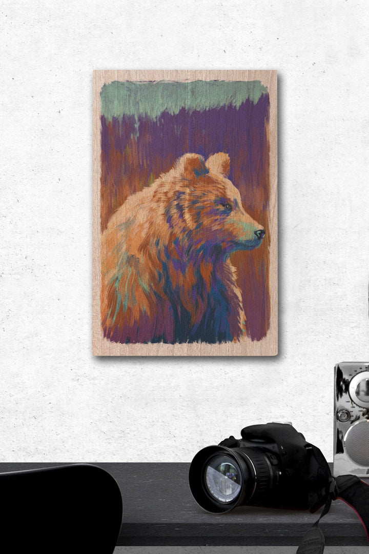 Grizzly Bear, Vivid Watercolor, Lantern Press Artwork, Wood Signs and Postcards Wood Lantern Press 12 x 18 Wood Gallery Print 