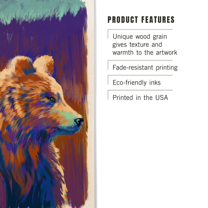 Grizzly Bear, Vivid Watercolor, Lantern Press Artwork, Wood Signs and Postcards Wood Lantern Press 