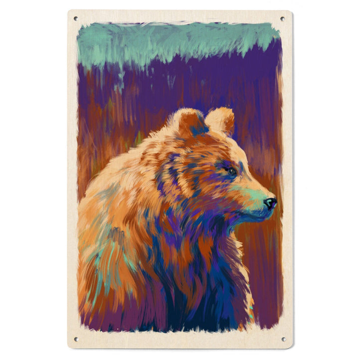Grizzly Bear, Vivid Watercolor, Lantern Press Artwork, Wood Signs and Postcards Wood Lantern Press 