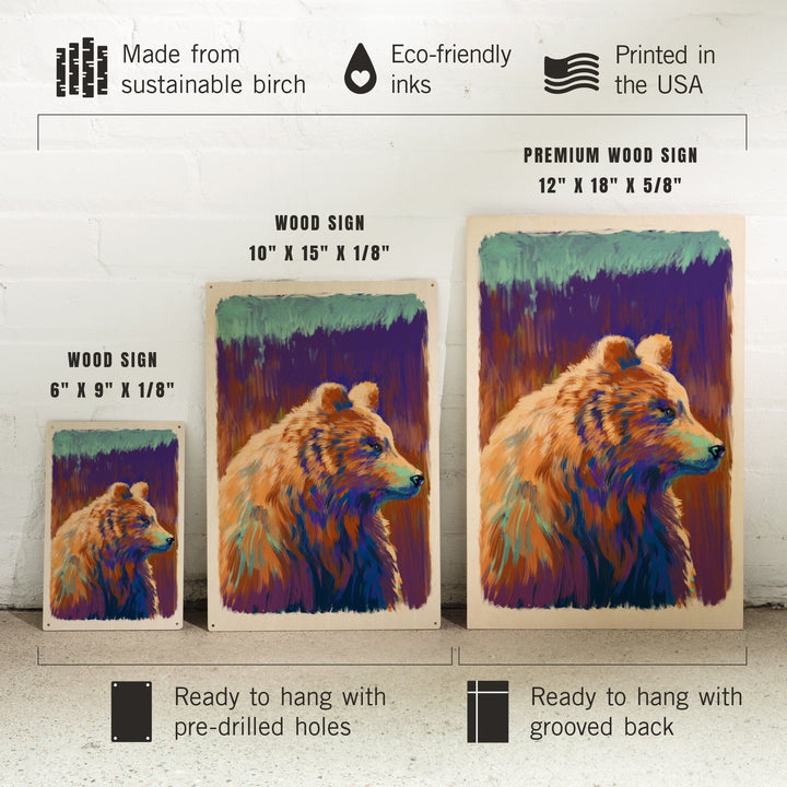 Grizzly Bear, Vivid Watercolor, Lantern Press Artwork, Wood Signs and Postcards Wood Lantern Press 