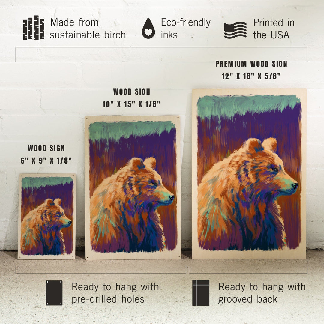 Grizzly Bear, Vivid Watercolor, Lantern Press Artwork, Wood Signs and Postcards - Lantern Press