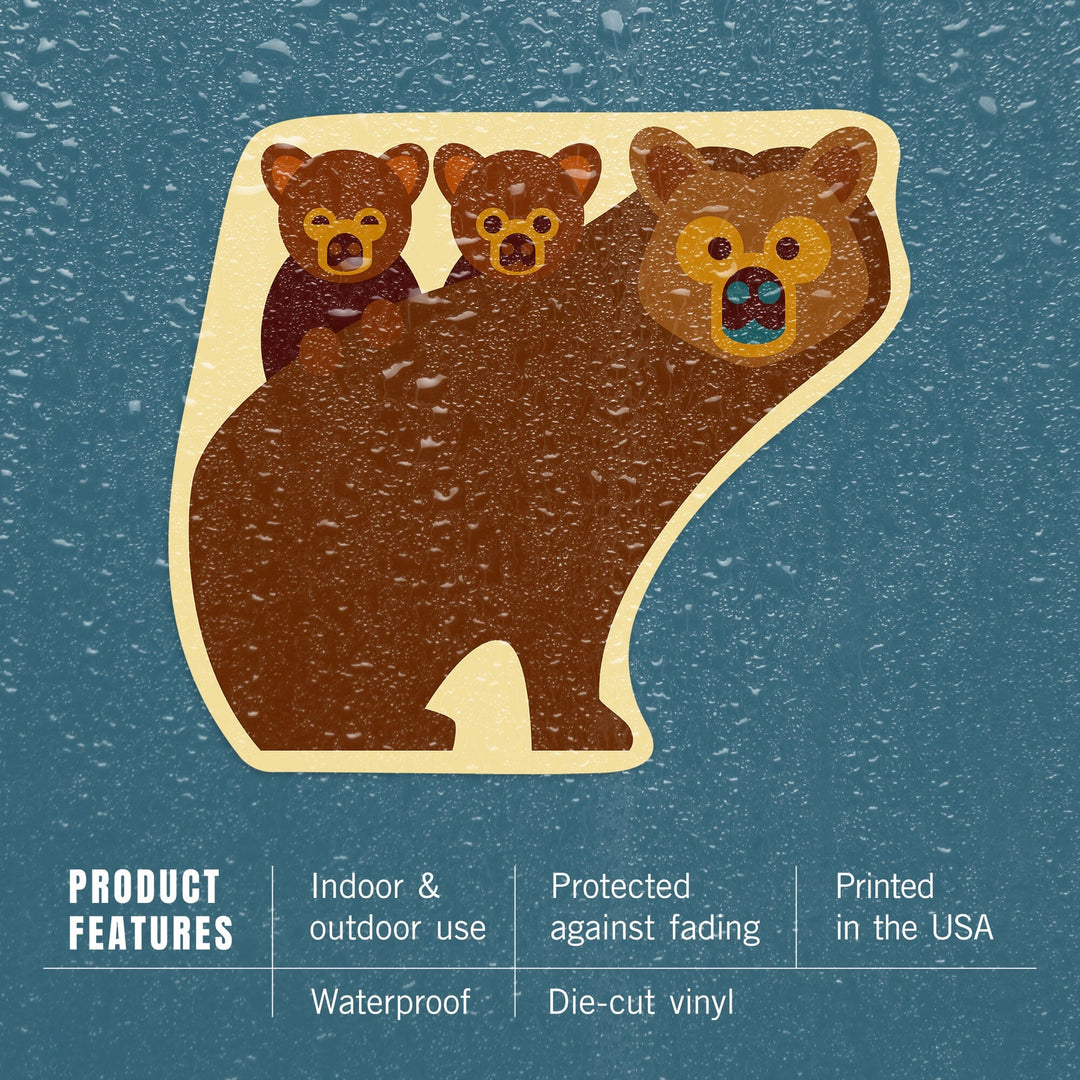 Grizzly Family, Geometric, Contour, Lantern Press Artwork, Vinyl Sticker Sticker Lantern Press 