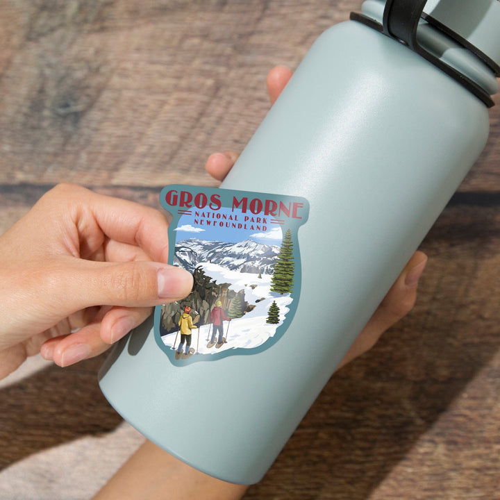 Gros Morne National Park, Newfoundland, Snowshoe Scene, Contour, Vinyl Sticker Sticker Lantern Press 