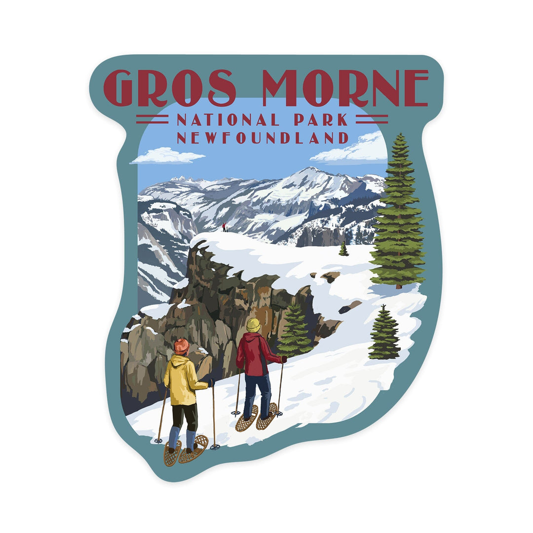 Gros Morne National Park, Newfoundland, Snowshoe Scene, Contour, Vinyl Sticker Sticker Lantern Press 