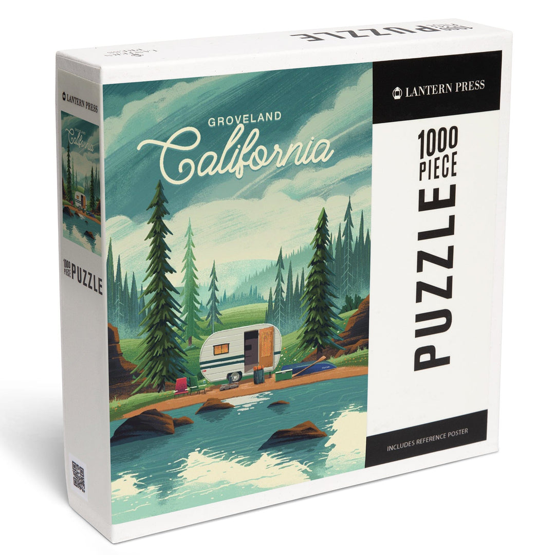 Groveland, California, At Home Anywhere, Camper in Evergreens, Jigsaw Puzzle Puzzle Lantern Press 