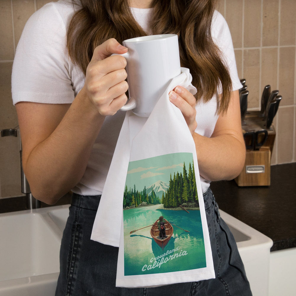 Groveland, California, Quiet Explorer, Boating, Mountain, Organic Cotton Kitchen Tea Towels Kitchen Lantern Press 