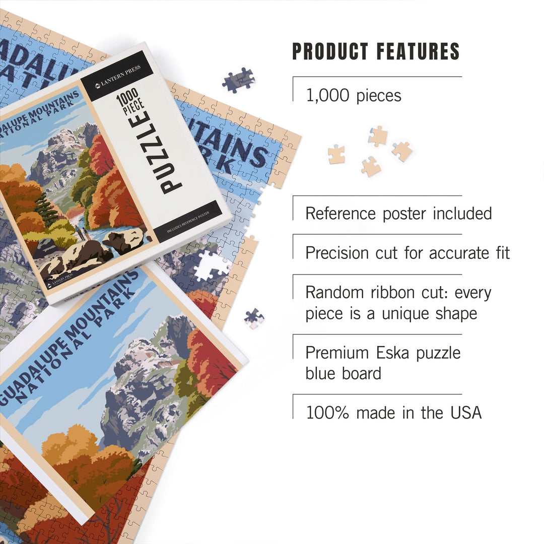 Guadalupe Mountains National Park, Hikers and River In Fall, Jigsaw Puzzle Puzzle Lantern Press 