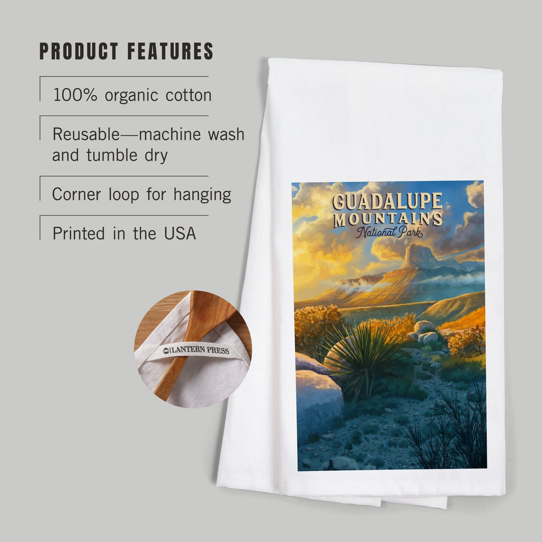 Guadalupe Mountains National Park, Oil Painting, Organic Cotton Kitchen Tea Towels Kitchen Lantern Press 