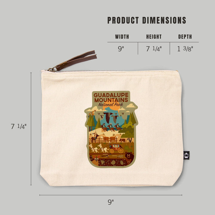 Guadalupe Mountains National Park, Texas, Geometric National Park Series,, Organic Cotton Zipper Pouch, Go Bag Go Bag Lantern Press 