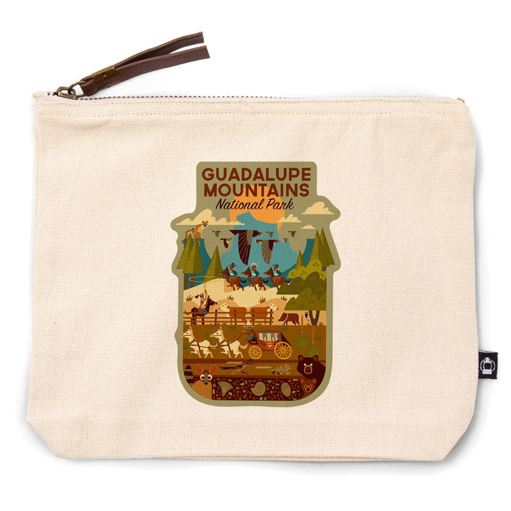 Guadalupe Mountains National Park, Texas, Geometric National Park Series,, Organic Cotton Zipper Pouch, Go Bag Go Bag Lantern Press 