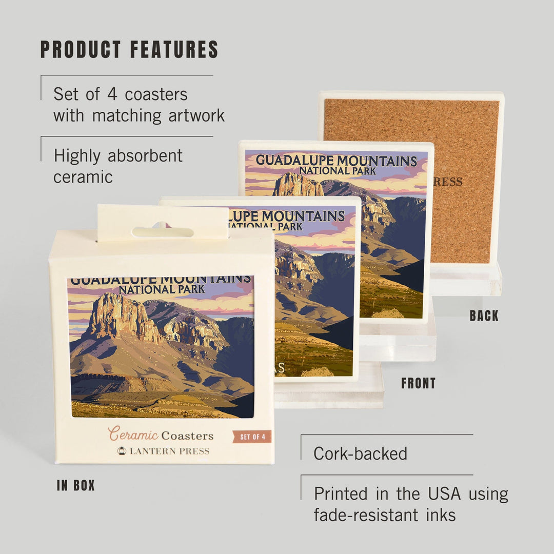 Guadalupe Mountains National Park, Texas, Lantern Press Artwork, Coaster Set - Lantern Press