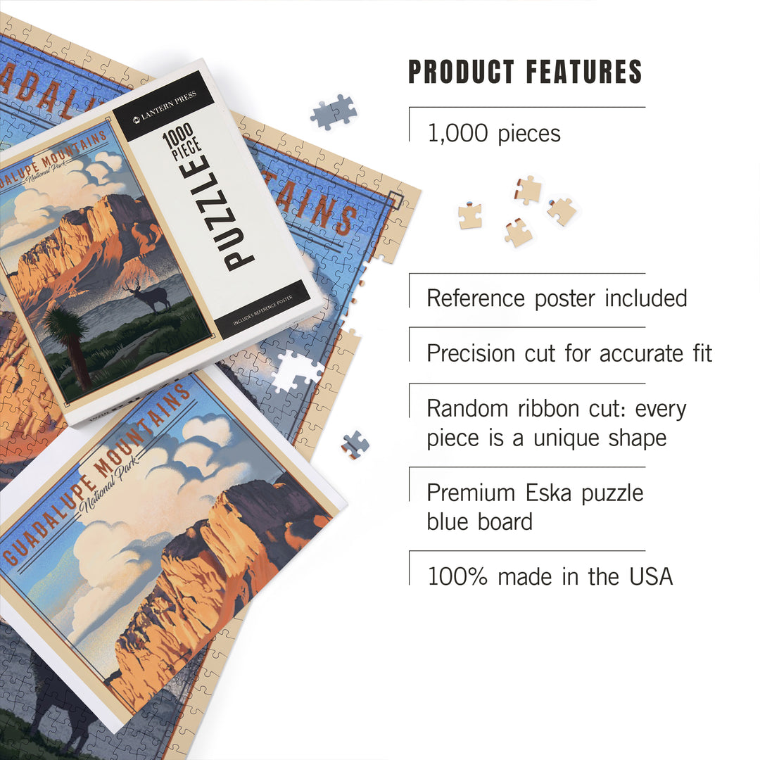 Guadalupe Mountains National Park, Texas, Lithograph National Park Series, Jigsaw Puzzle Puzzle Lantern Press 