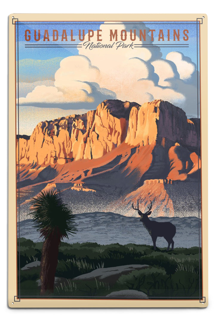 Guadalupe Mountains National Park, Texas, Lithograph National Park Series, Metal Signs Metal Lantern Press 12x18 Metal Sign 