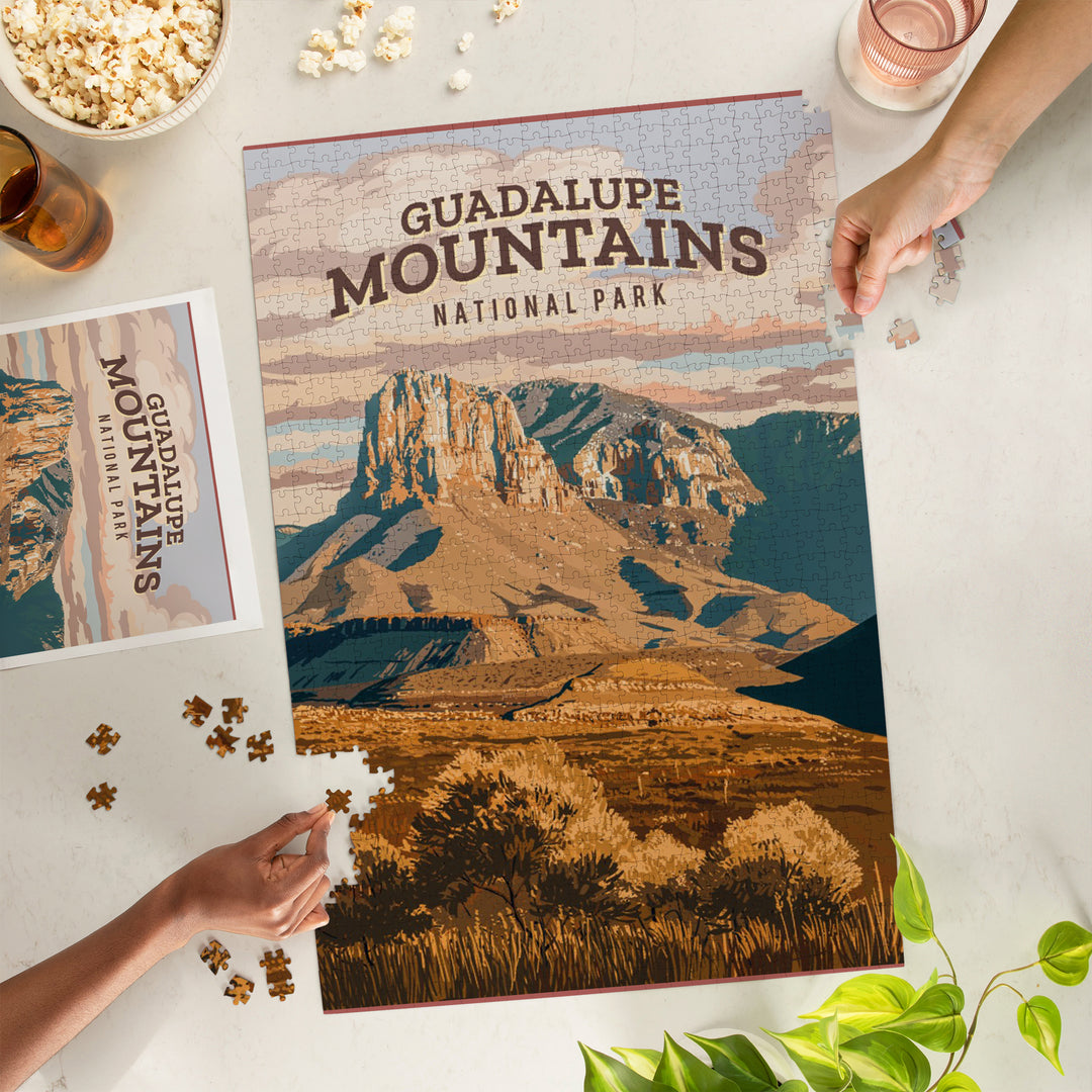 Guadalupe Mountains National Park, Texas, Painterly National Park Series, Jigsaw Puzzle Puzzle Lantern Press 