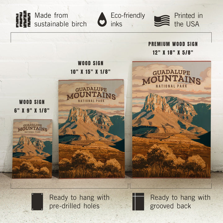 Guadalupe Mountains National Park, Texas, Painterly National Park Series, Wood Signs and Postcards - Lantern Press