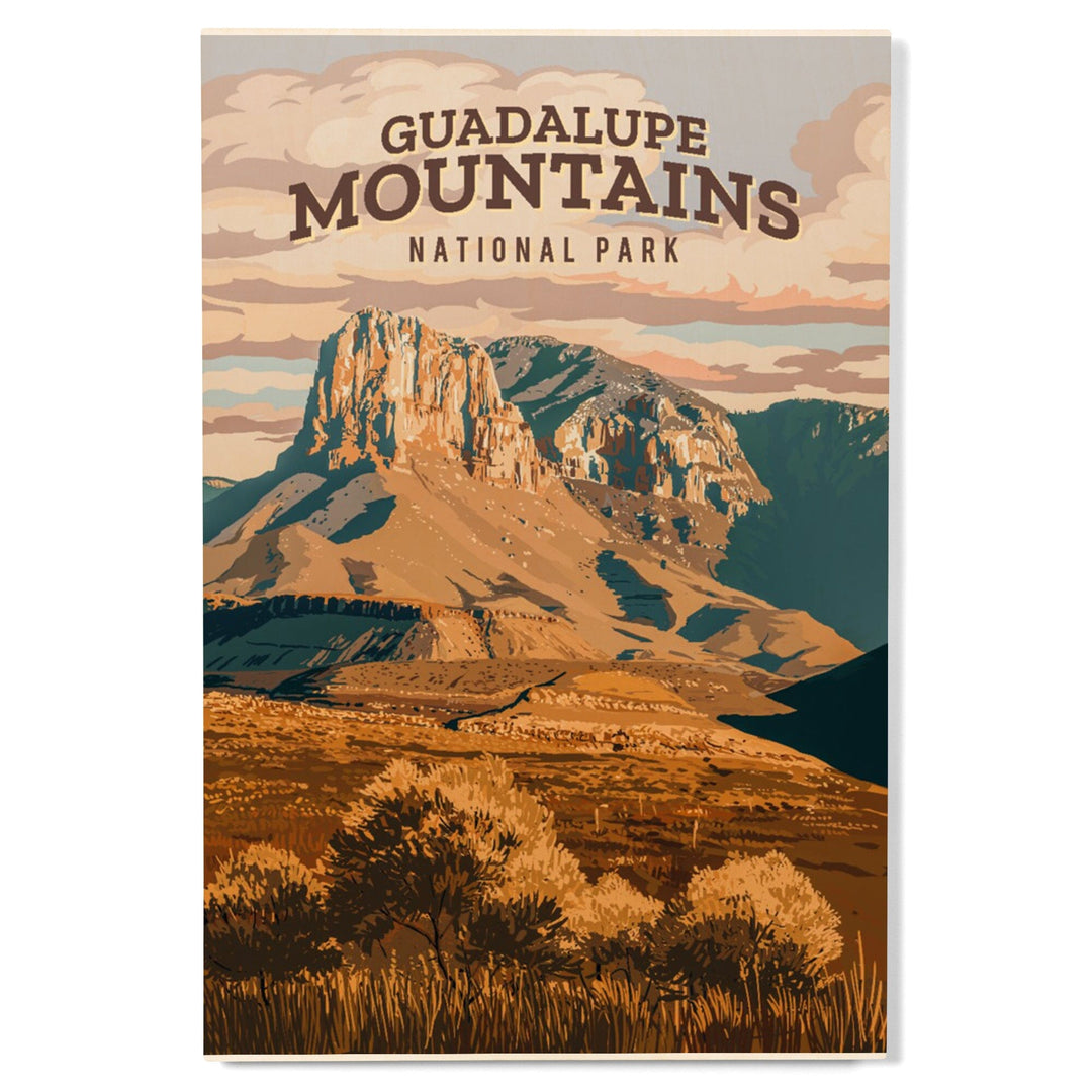 Guadalupe Mountains National Park, Texas, Painterly National Park Series, Wood Signs and Postcards - Lantern Press