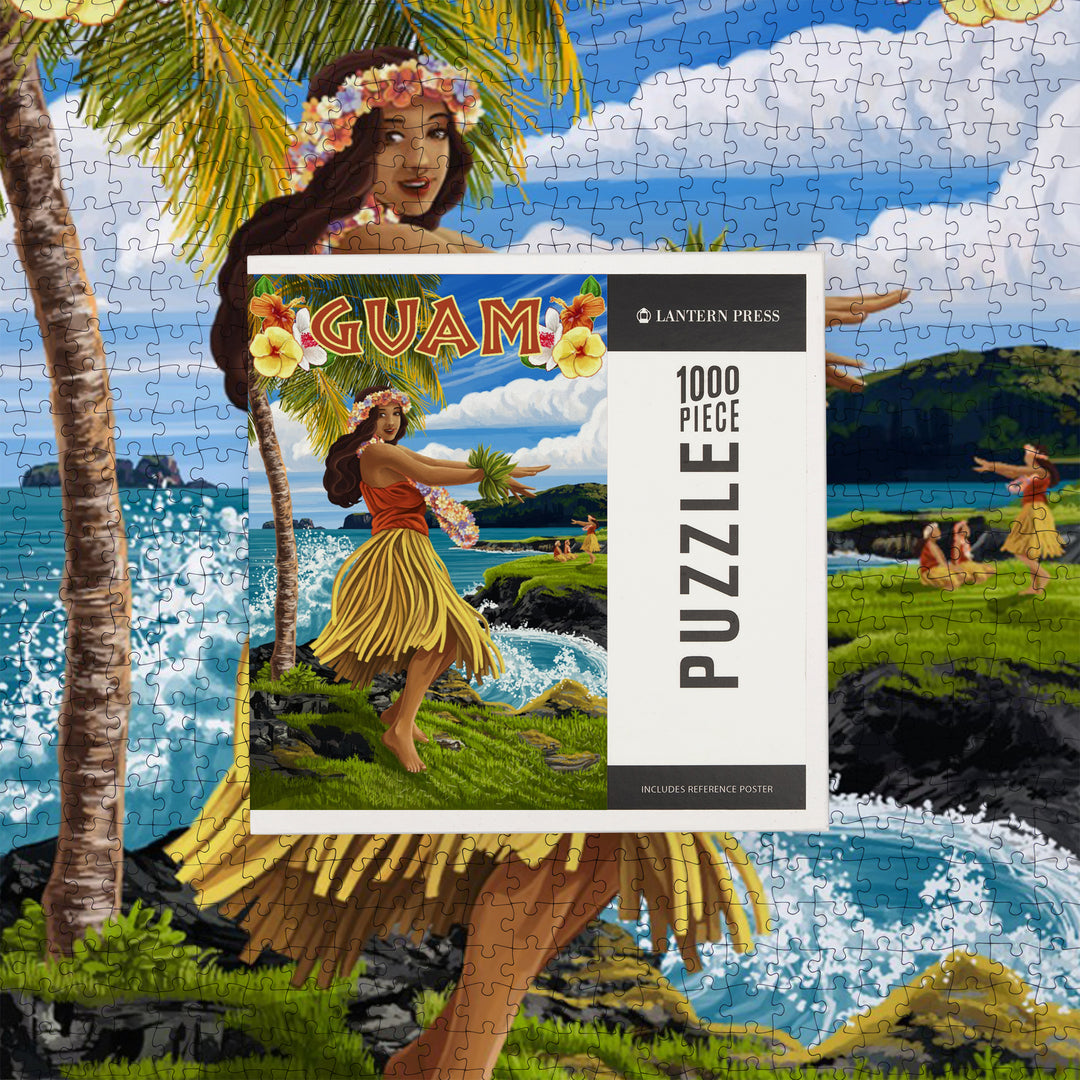 Guam, Hula Girl on Coast, Jigsaw Puzzle Puzzle Lantern Press 