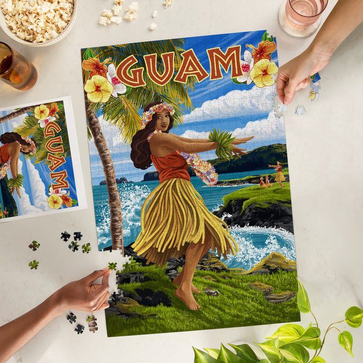 Guam, Hula Girl on Coast, Jigsaw Puzzle Puzzle Lantern Press 
