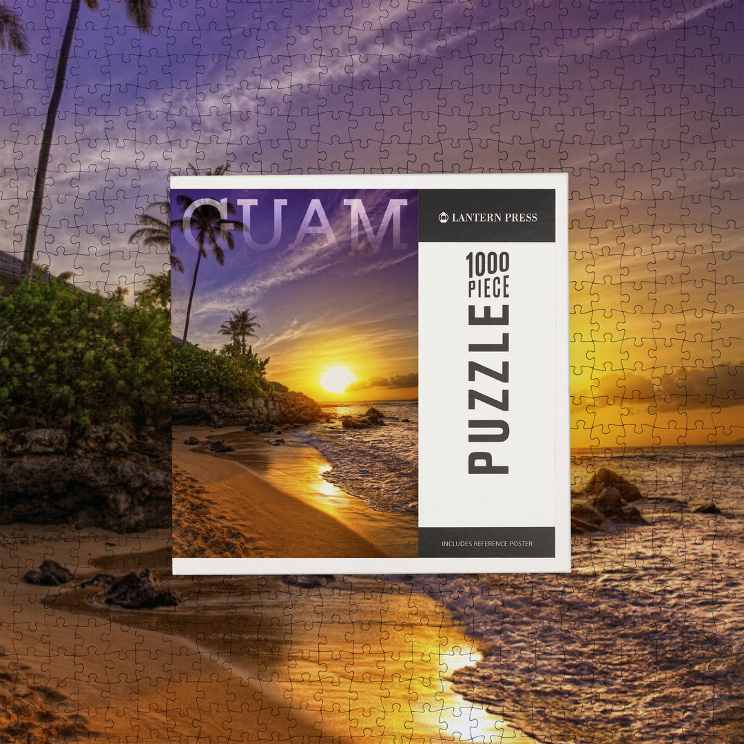 Guam, Sunset and Palm, Jigsaw Puzzle Puzzle Lantern Press 