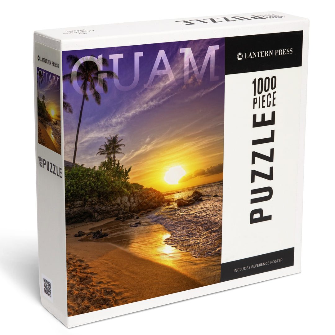 Guam, Sunset and Palm, Jigsaw Puzzle Puzzle Lantern Press 