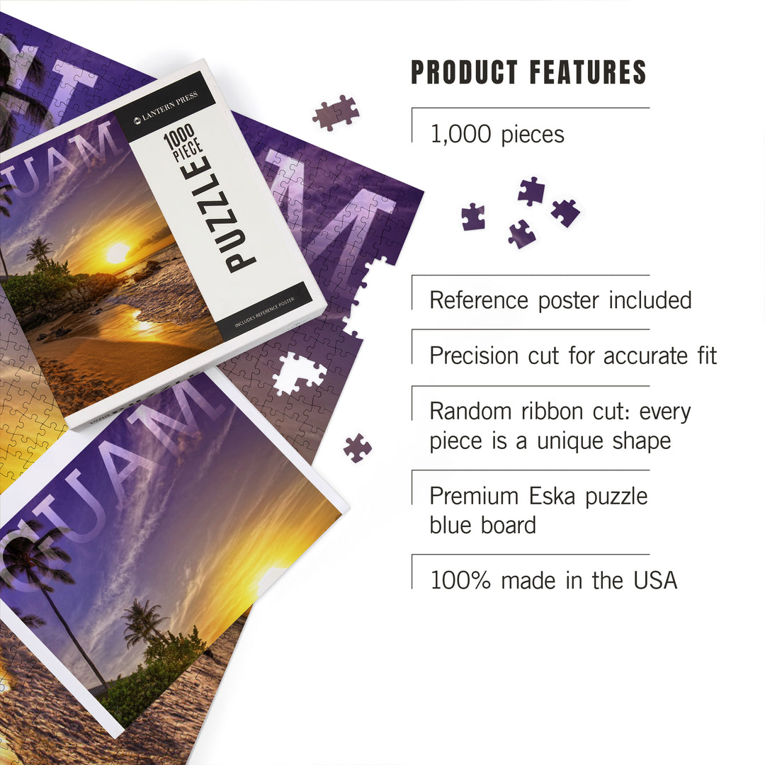 Guam, Sunset and Palm, Jigsaw Puzzle Puzzle Lantern Press 