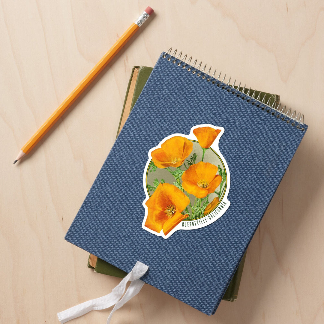 Guerneville, California, Poppy Flowers, Contour, Vinyl Sticker Sticker Lantern Press 